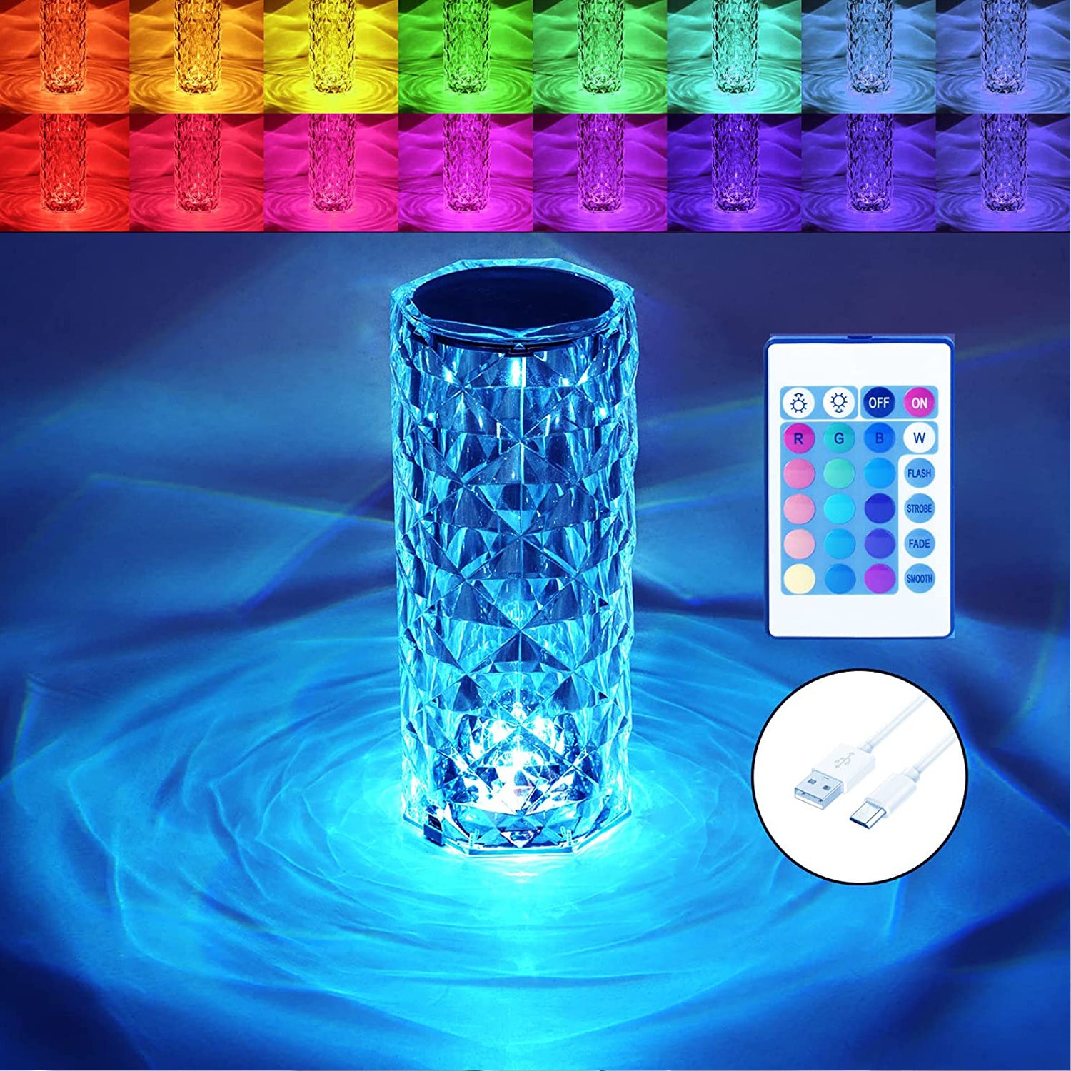 6604 Crystal Touch Night Light (16 Colors) - Rose Diamond Table Lamp With Remote Control Usb Table Lamp Romantic Date Lighting Decor For Festival Bedroom Dining Room